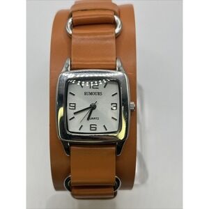 Rumours‎ Women's Quartz Watch Orange Bund Strap Silver Case- New Battery